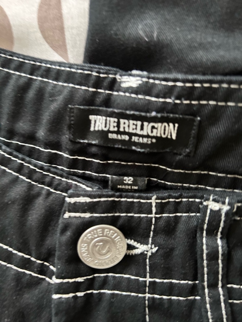 True Religion Black Pants with White Contrast Stitching - Picture 3 of 5